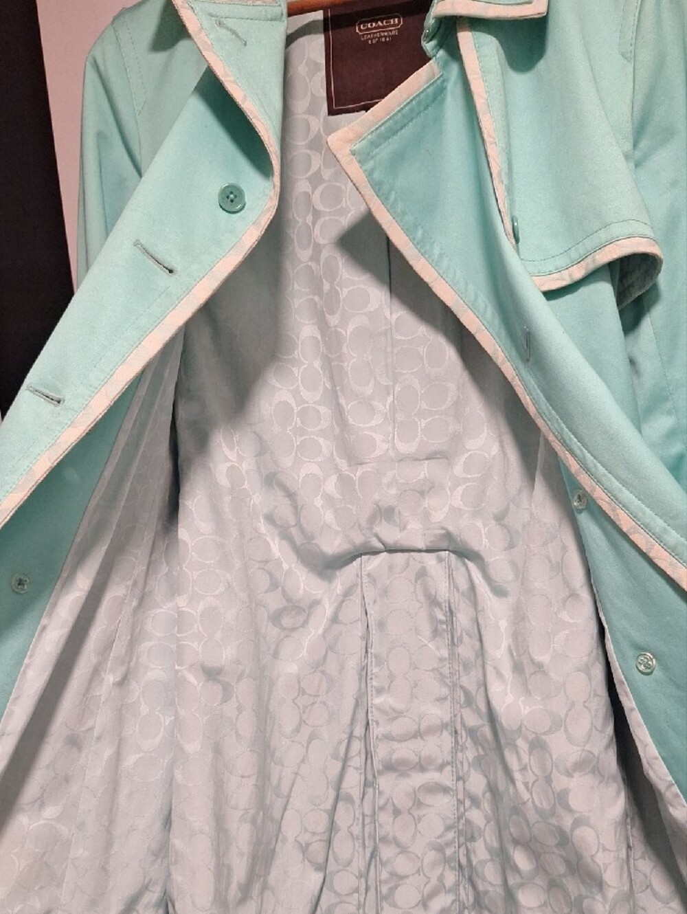COACH Women’s Aqua Trench Coat with Contrast Trim - Picture 3 of 11